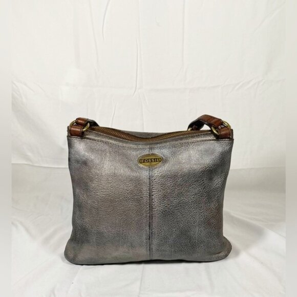 Vintage Y2K Fossil Distressed Metallic  Leather Explorer Cross Body Bag - Picture 7 of 8